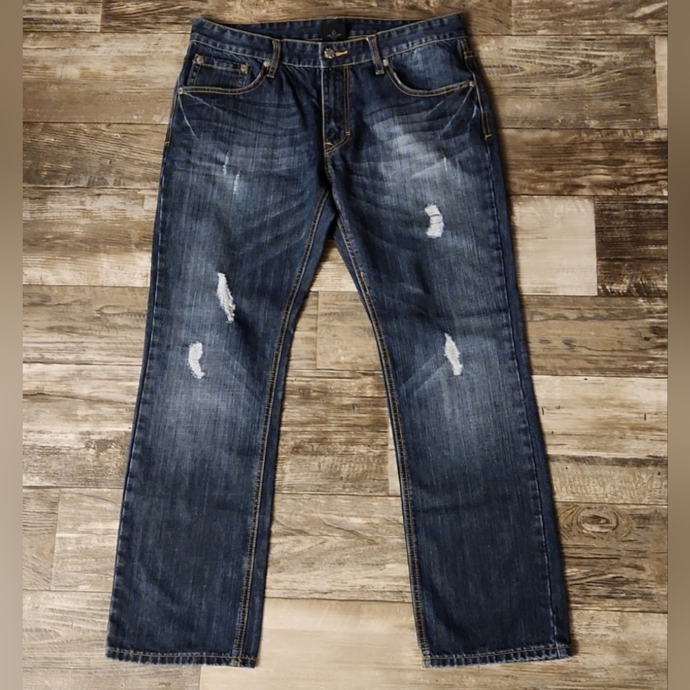Men's 34"W Stone Touch Distressed Denim Blue Jeans